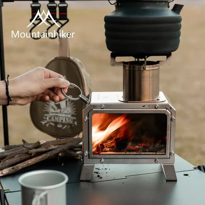Hornillo Leña Cuadrado Acero Inox - Portátil + Bolsa para Camping y Exterior