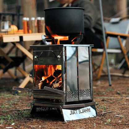 Hornillo Leña Acero Inox Plegable - Portátil + Bandeja Cenizas para Camping