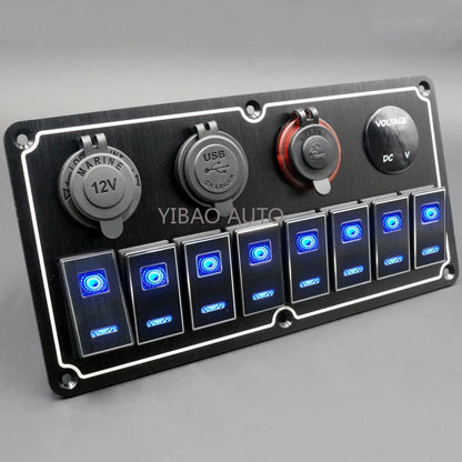 Panel de Interruptores de Aluminio 12V / 24V con USB y LED Azul