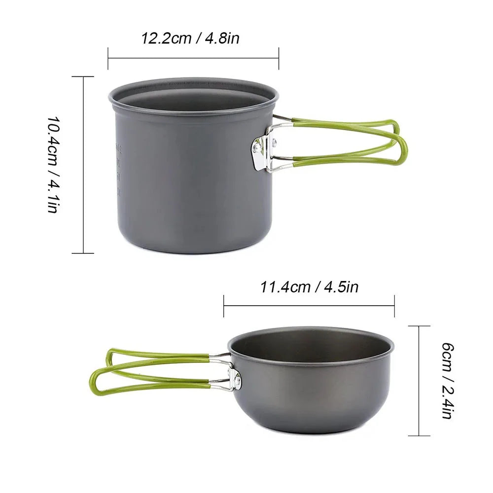 Anodized Aluminum Camping Pot Set - 2 Sizes + Mesh Bag (1-2 People)