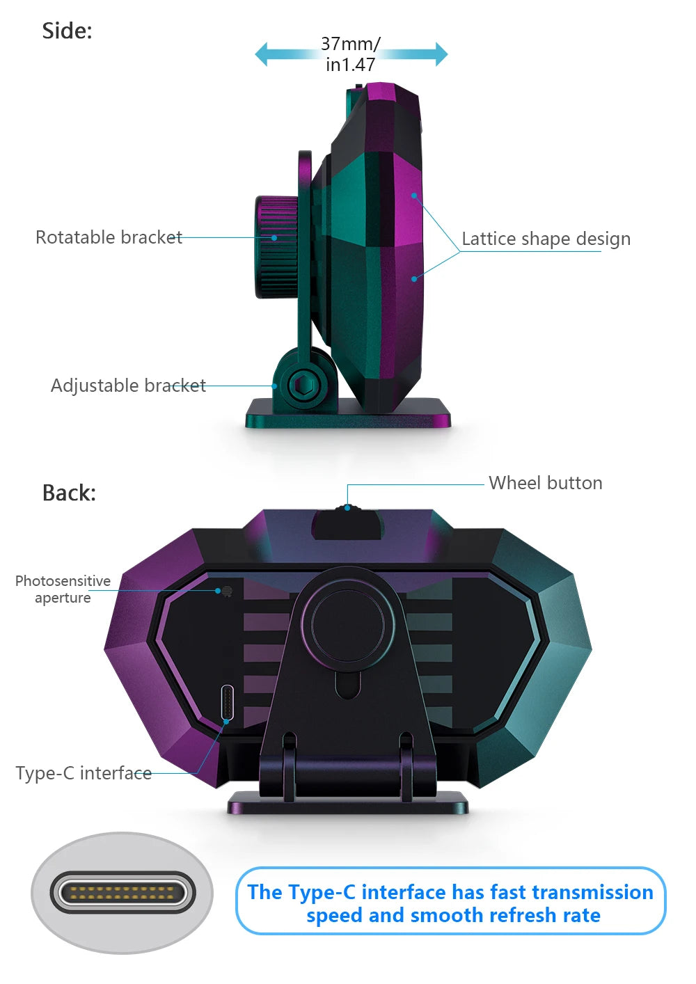HUD Head Up Display RYSJM P24 OBD2 + GPS – Velocímetro Digital Multifunción para Coche (12.7×7.3×3.7 cm)