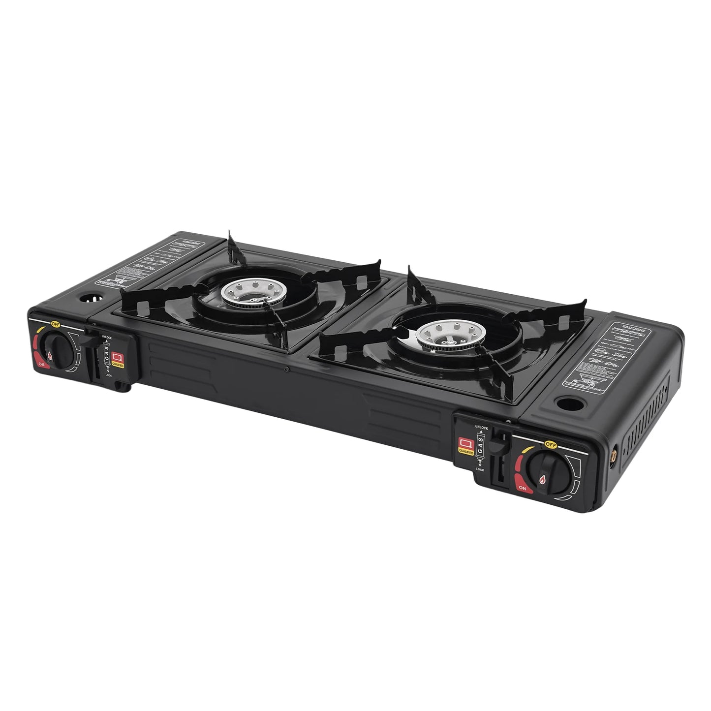 Réchaud de camping 2 feux 2500W - Allumage piézoélectrique + Gaz butane (3-5 personnes)