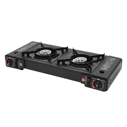 Réchaud de camping 2 feux 2500W - Allumage piézoélectrique + Gaz butane (3-5 personnes)