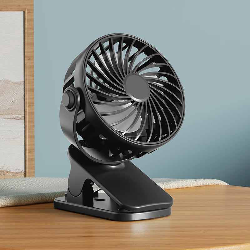 USB Clip Fan 360° - 3 Speeds + Night Light for Camper (Rechargeable)