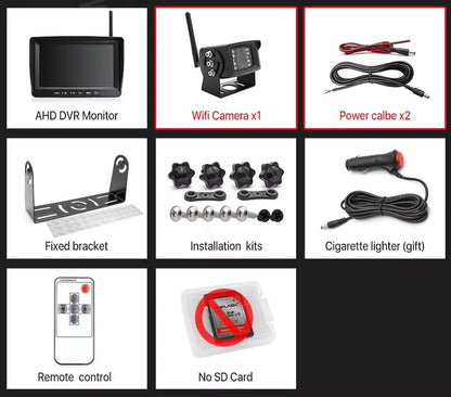 Kit Cámara de Marcha Atrás Inalámbrica AHD 720P GreenYi con Monitor IPS 7”, Grabación DVR y Detección de Ángulo Muerto