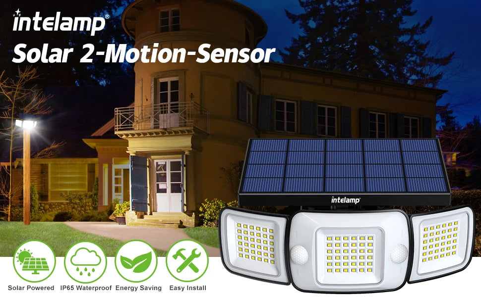 Solar LED Motion Sensor Light | 3 Adjustable Heads, 1200 Lumens, IP65