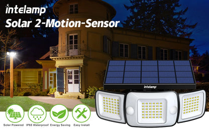 Solar LED Motion Sensor Light | 3 Adjustable Heads, 1200 Lumens, IP65