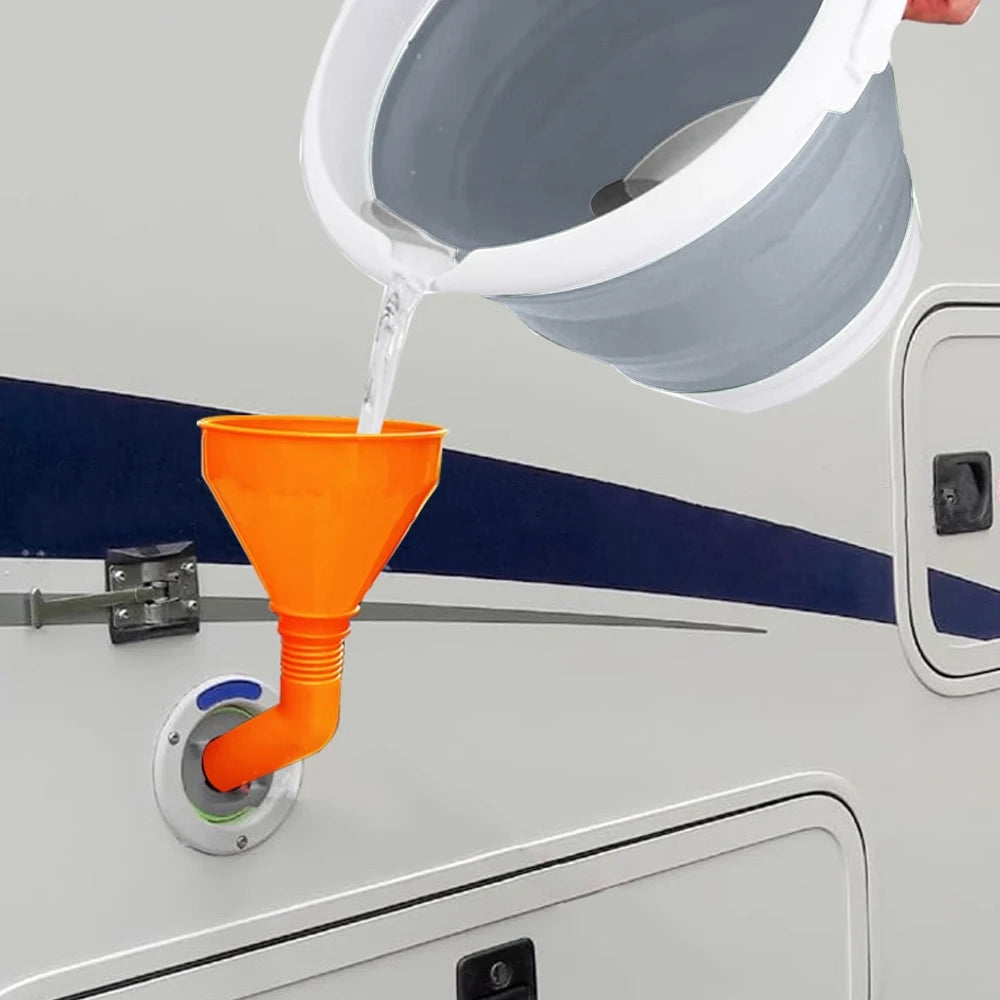 Motorhome Water Filler Funnel + 10L Collapsible Silicone Bucket – Filler for Caravan, Camper Van, and Outdoor Camping Toilets