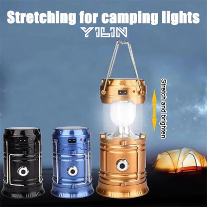 Telescopic Solar Lamp - Rechargeable LED + 2-in-1 Flashlight (Waterproof)