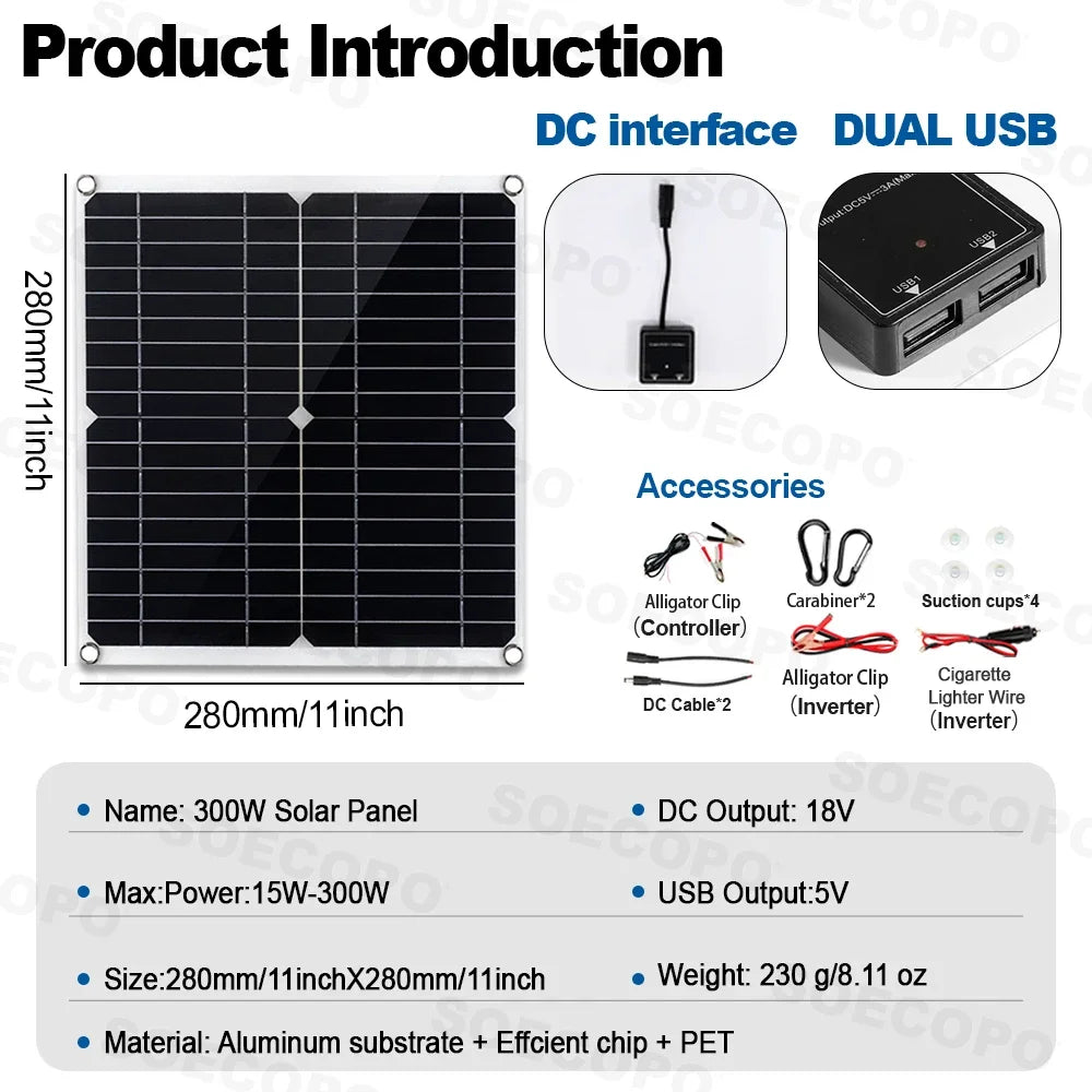 Kit Solaire Complet 10000W - Panneau 300W + Onduleur 1100W + Régulateur 100A