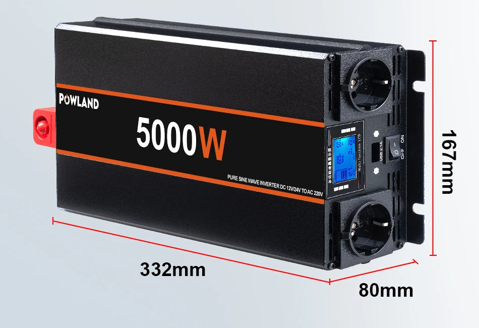 Inversor de Corriente Onda Pura 12V / 24V a 220V | 3000W – 5000W | Con Control Remoto y Pantalla LED para RV y Camper