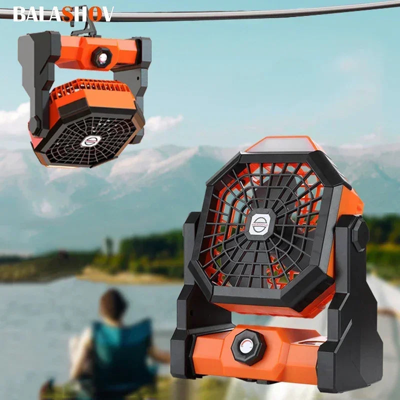 Ventilador LED Recargable para Camping | Batería 7800mAh, 3 Velocidades, Gancho Integrado
