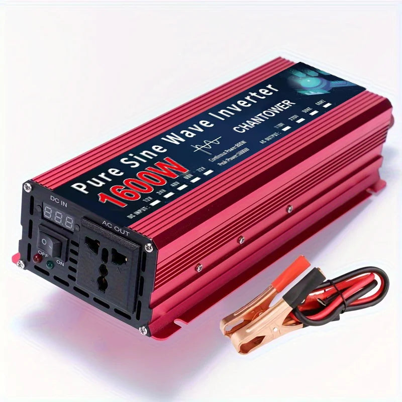 Inversor de Corriente Onda Pura 12V/24V a 110V–220V | 800W–1500W Continuos con Pantalla LCD para RV y Camper