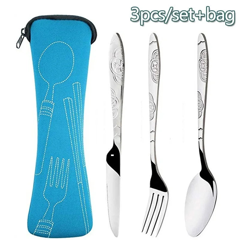 Couverts Acier Inox avec Étui - Set 3 Pièces + Néoprène (Camping/VR)