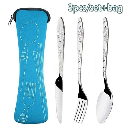 Couverts Acier Inox avec Étui - Set 3 Pièces + Néoprène (Camping/VR)