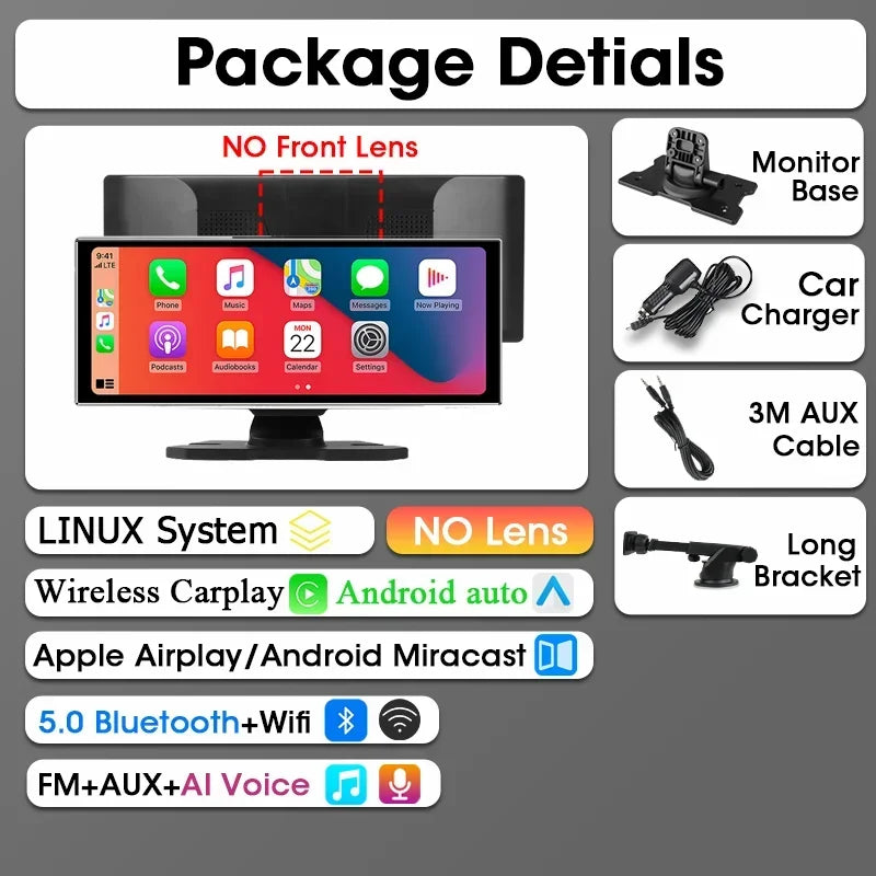 Dashcam 4K con Pantalla 11.26" + CarPlay/Android Auto - Srnubi