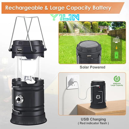 Telescopic Solar Lamp - Rechargeable LED + 2-in-1 Flashlight (Waterproof)