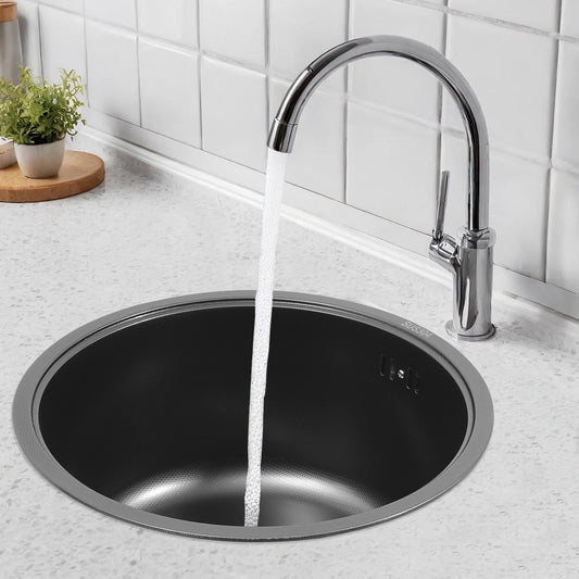 Fregadero Premium Negro de Una Cubeta con Sistema Antidesbordamiento