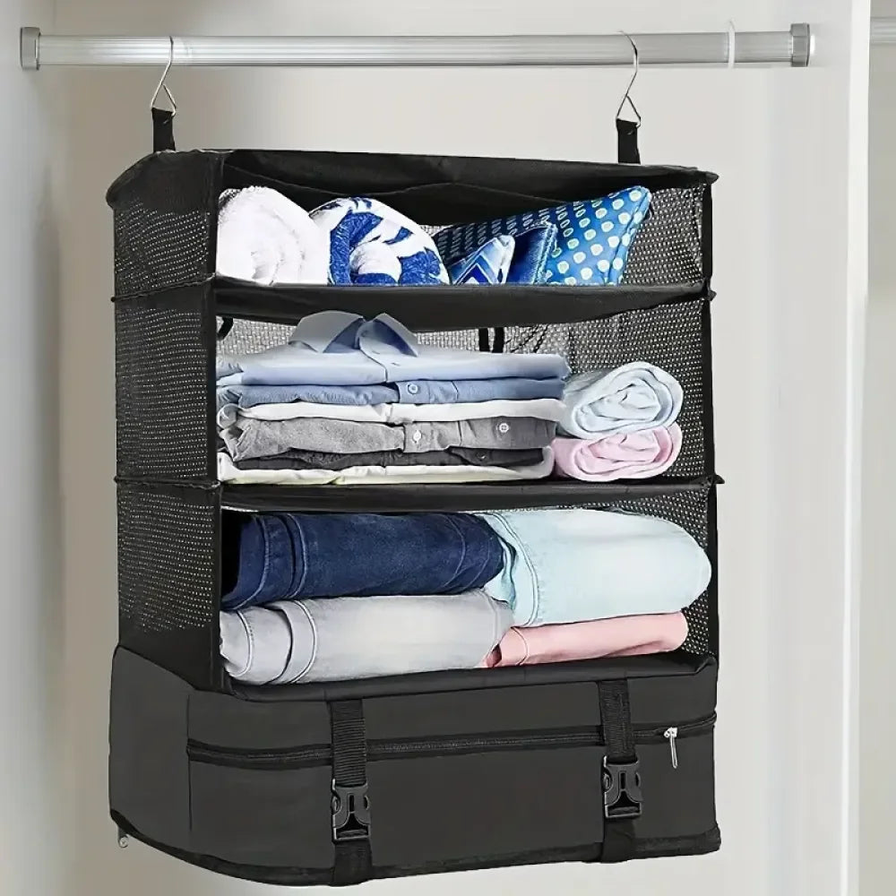 3-Layer Foldable Hanging Clothes Organizer – Ideal for Suitcases and Campers 
