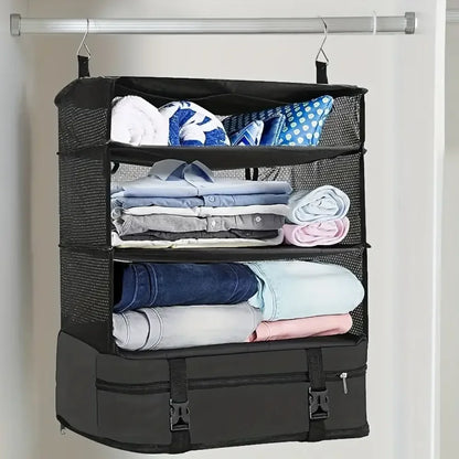 3-Layer Foldable Hanging Clothes Organizer – Ideal for Suitcases and Campers 
