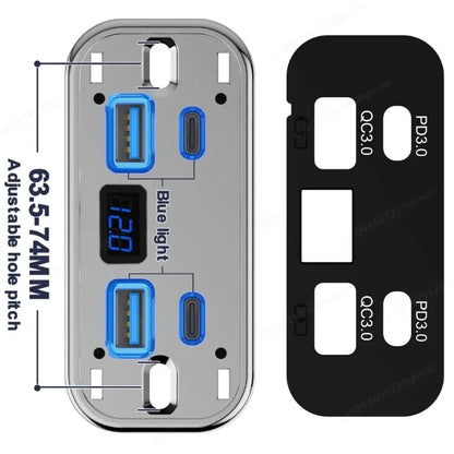 Cargador USB Empotrable 12–24V con Carga Rápida (PD + QC)