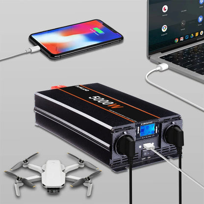 Inversor de Corriente Onda Pura 12V / 24V a 220V | 3000W – 5000W | Con Control Remoto y Pantalla LED para RV y Camper