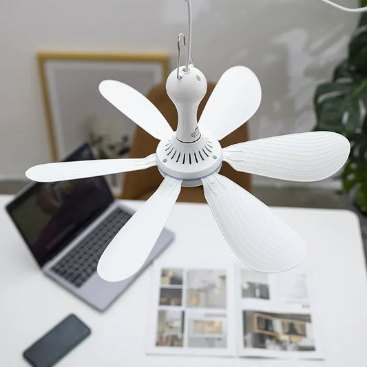 Ventilateur suspendu USB à 6 pales | Silencieux, portable et à faible consommation pour le camping et la maison