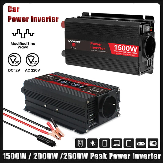 Inversor de Corriente 12V a 220V Onda Modificada con Pantalla LCD | 750W–1300W Continuos para RV, Camper y Vehículos