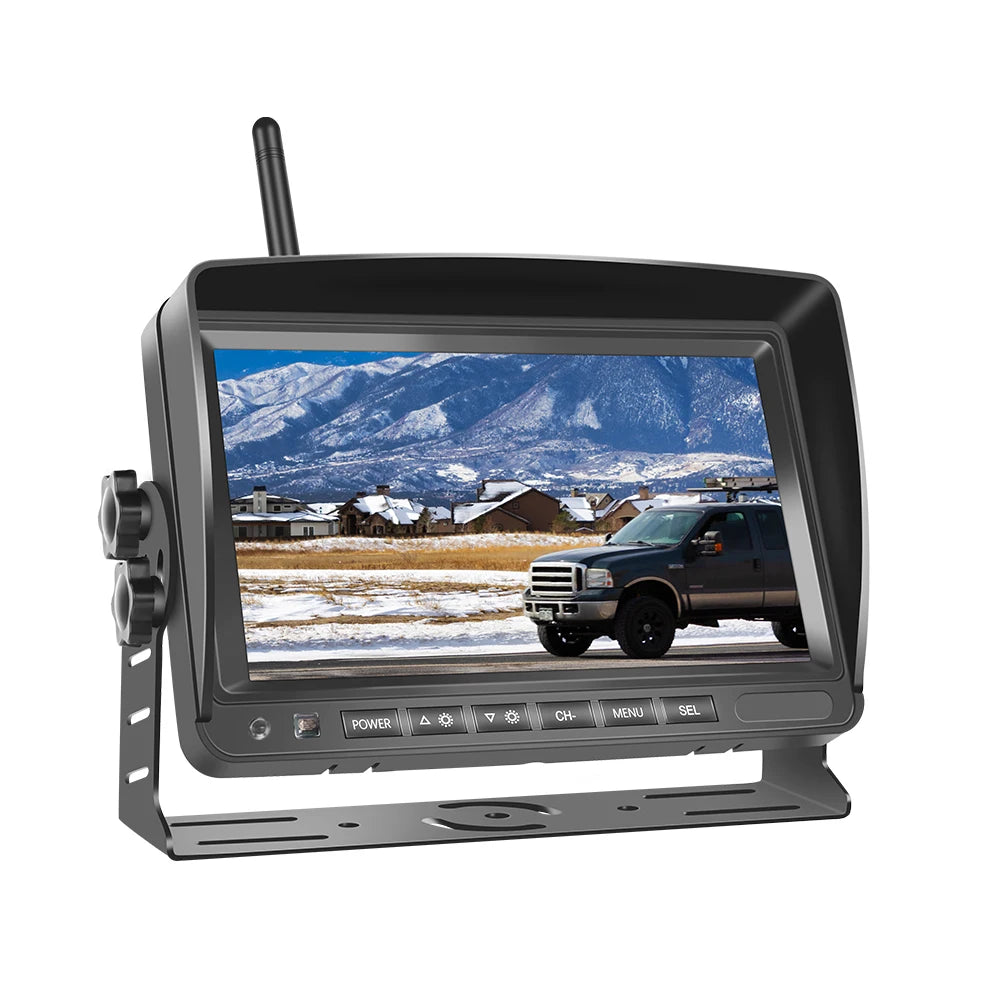Cámara de Marcha Atrás PODOFO 720P con Monitor IPS HD – Visión Nocturna Starlight, AHD Digital, Guías de Aparcamiento (12V–36V)