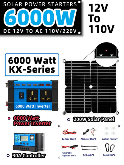 Kit Onduleur Solaire 6000W - 12V vers 220V + Panneau + Régulateur 30A