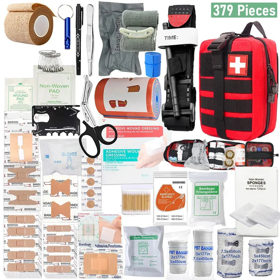 Trousse de premiers secours tactique 379 pièces - Sac IFAK + Garrot (Camping/VR)