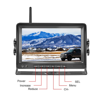 Cámara de Marcha Atrás PODOFO 720P con Monitor IPS HD – Visión Nocturna Starlight, AHD Digital, Guías de Aparcamiento (12V–36V)