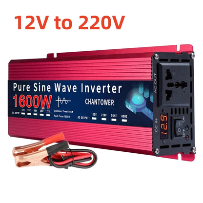 Inversor de Corriente Onda Pura 12V/24V a 110V–220V | 800W–1500W Continuos con Pantalla LCD para RV y Camper