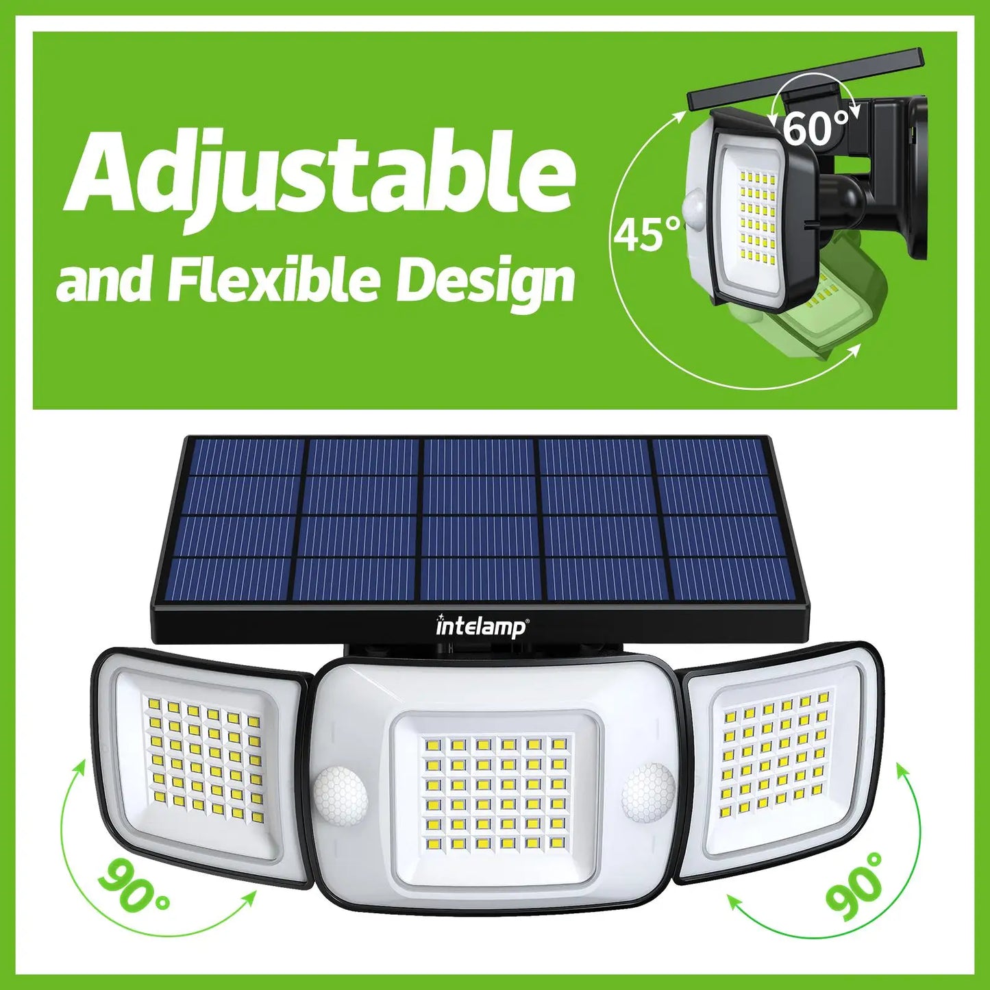 Solar LED Motion Sensor Light | 3 Adjustable Heads, 1200 Lumens, IP65