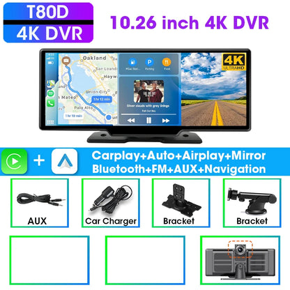 Dashcam 4K con CarPlay/Android Auto Inalámbrico - T80D/T82D