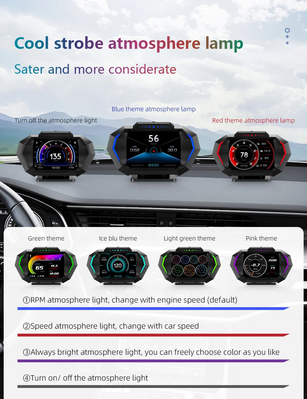 HUD Head Up Display RYSJM P24 OBD2 + GPS – Velocímetro Digital Multifunción para Coche (12.7×7.3×3.7 cm)