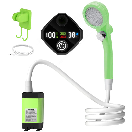 Ducha Eléctrica 6000mAh - Display Digital + Carga Rápida + Modo Eco (Camping/RV)