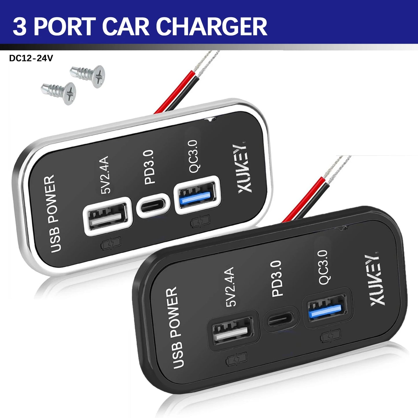 Cargador USB + PD 12–24V para Vehículos