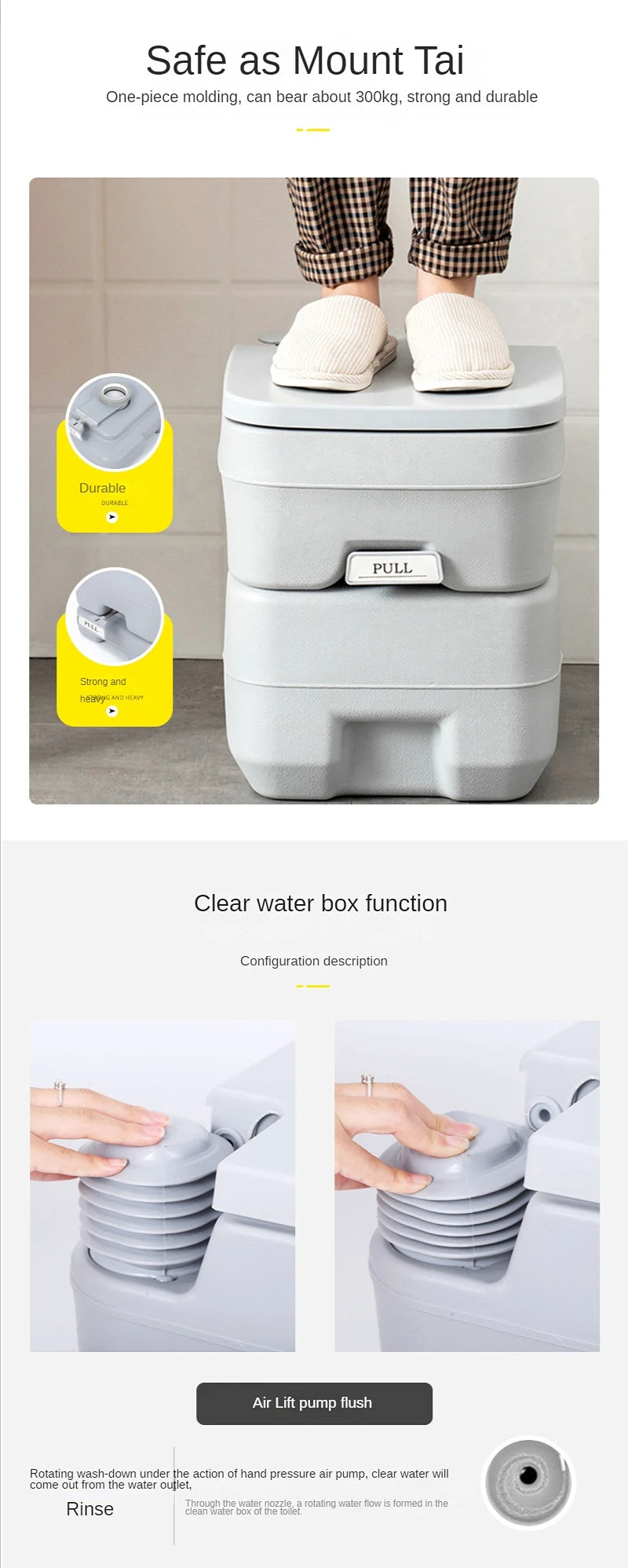 Portable Toilet for Camper and RV 10L / 20L | Portable Toilet with Manual Flush for Camping and Motorhome