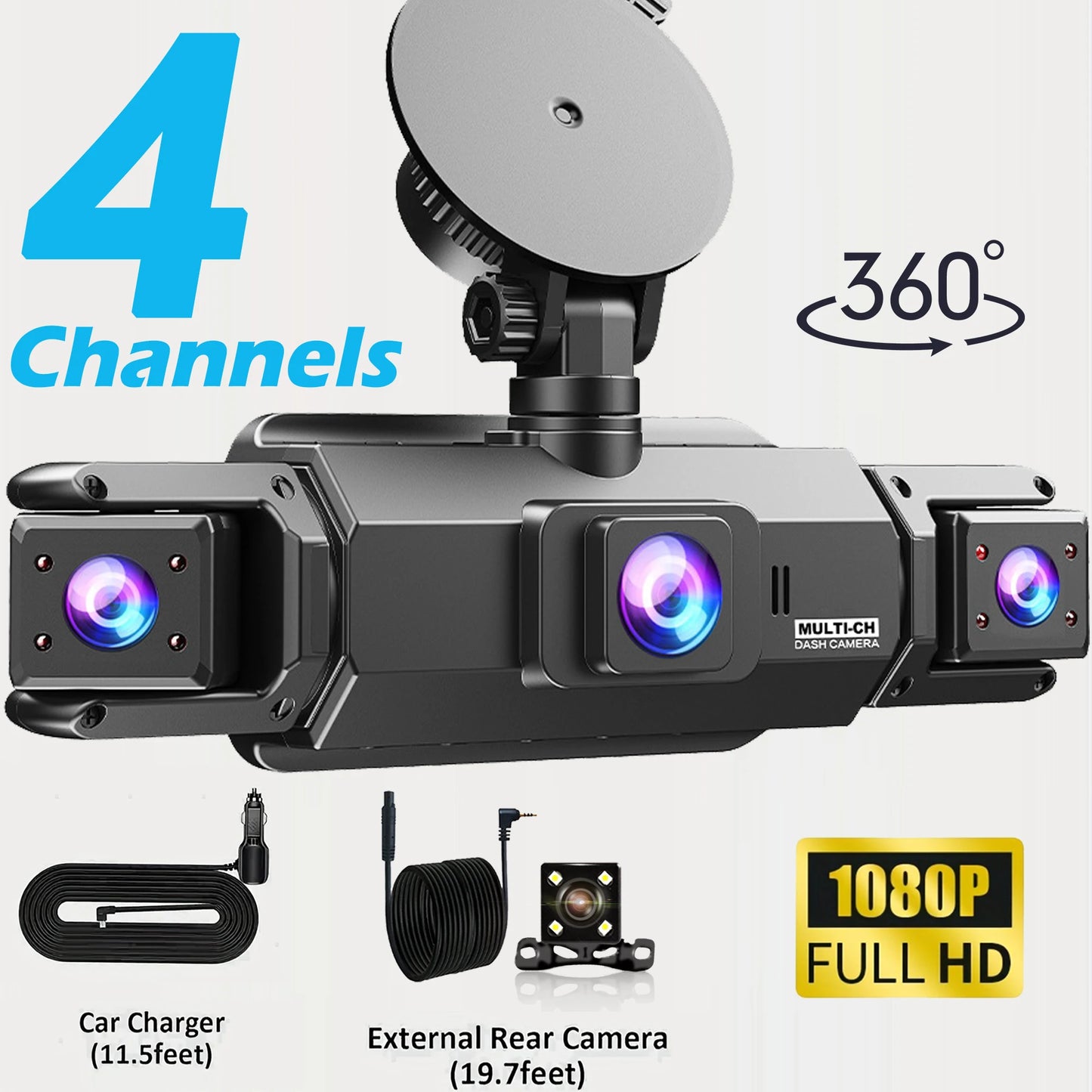 Dashcam 4 Cámaras Full HD 1080P - Grabación 360° para Camper