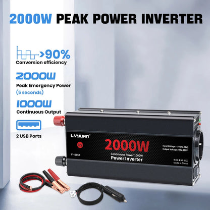 Inversor de Corriente 12V a 220V Onda Modificada | 1500W–4000W | Enchufe EU | Para RV y Camper