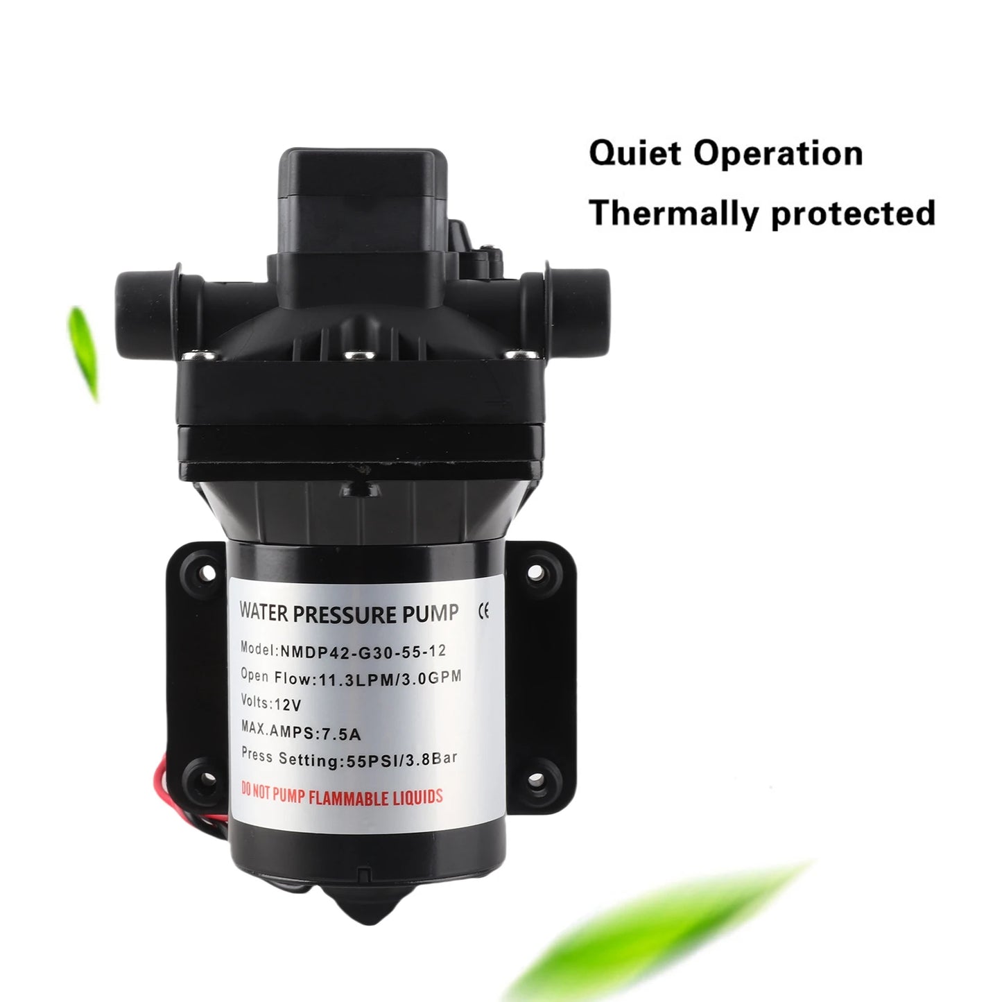 12V Self-Priming Water Pump 55 PSI – 3 GPM for Camper, Caravan, and Motorhome