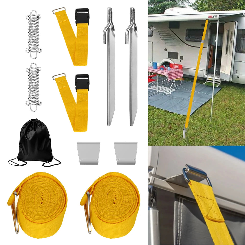 RV Awning Wind Stabilizer Kit – Compatible with Fiamma/Dometic, Tie-Down Straps with Hooks, Tent Stakes, and Storage Bag