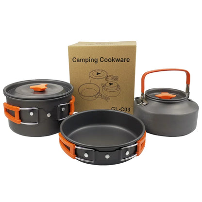 Set de cuisine de camping en aluminium - Pliable + Ustensiles + Sac de transport (VR/Extérieur)