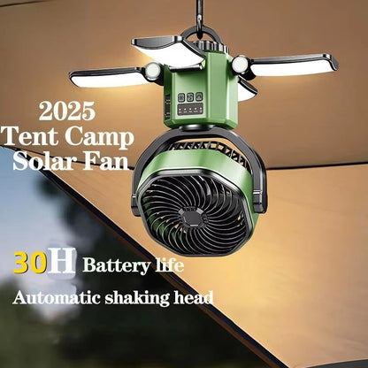 Ventilateur de camping 3-en-1 - 6000mAh + Lumière LED + Power Bank (Pliable)