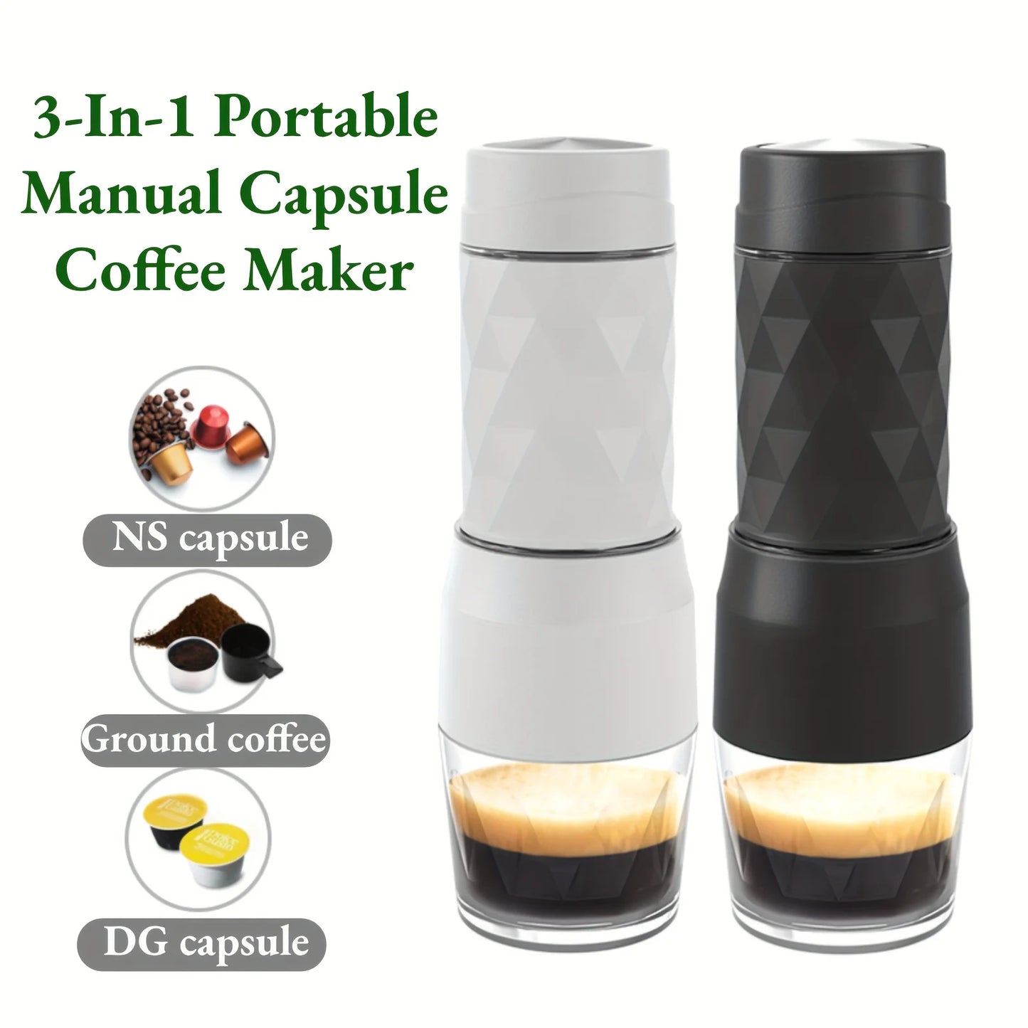 Cafetera Espresso Manual  - Sin Electricidad + 3-en-1 (Cápsulas/Molido)