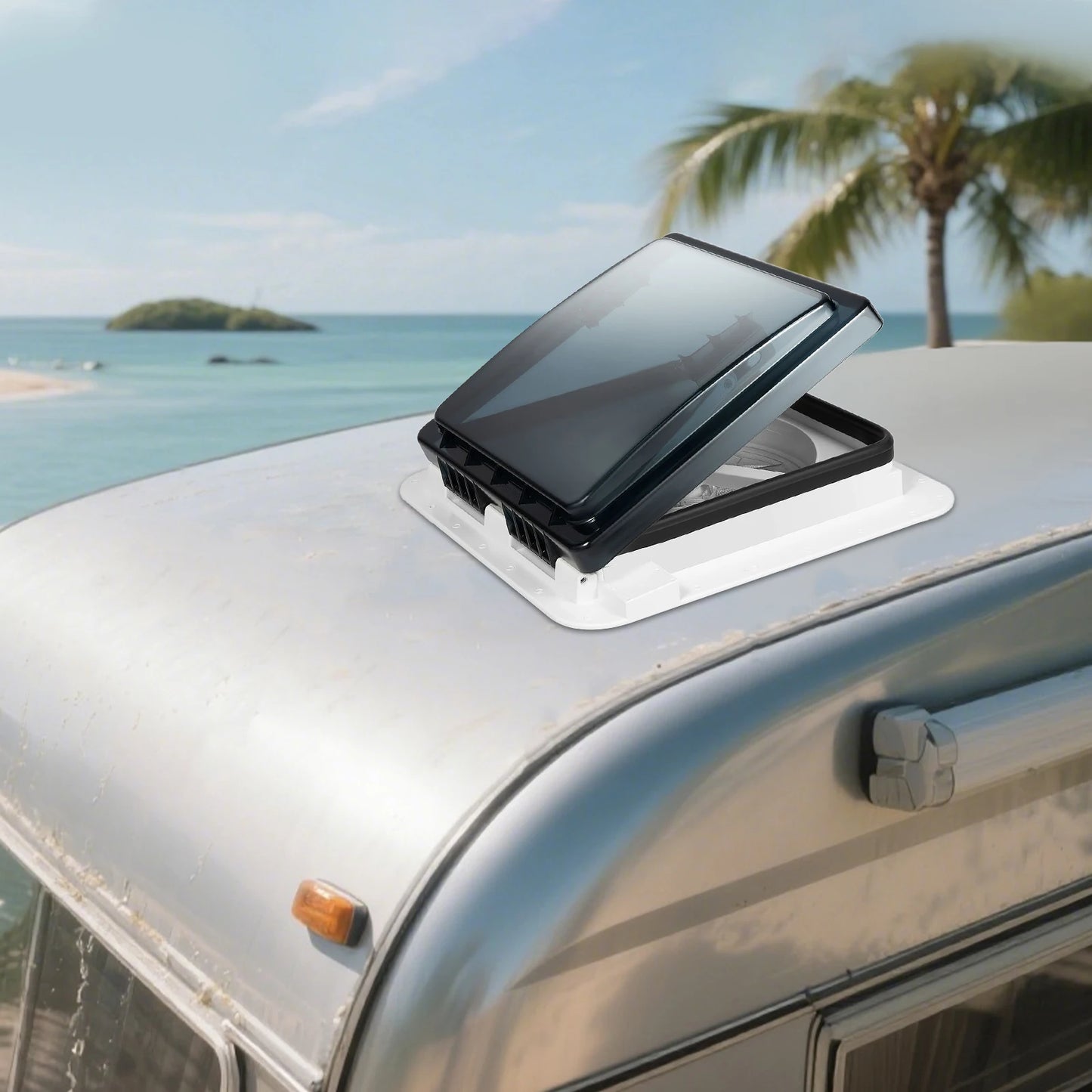 Claraboja con Ventilador 12V para RV y Camper | Extractor de Techo 28×28 cm con Luz LED y 6 Velocidades