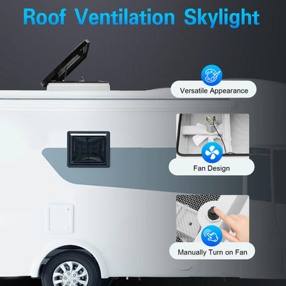 Lanterneau Ventilateur 42x42cm - Extracteur de Toit + Lumière Naturelle pour Camping-car et Caravane