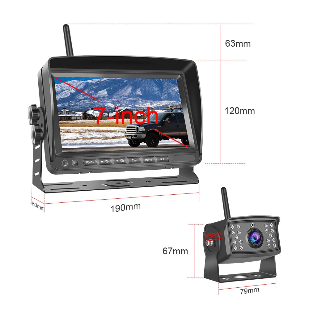 Cámara de Marcha Atrás PODOFO 720P con Monitor IPS HD – Visión Nocturna Starlight, AHD Digital, Guías de Aparcamiento (12V–36V)