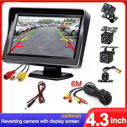 Cámara de Marcha Atrás con Cable y Visión Nocturna LED 170° – Kit con Monitor 4,3” para Coche, Camper y Furgoneta